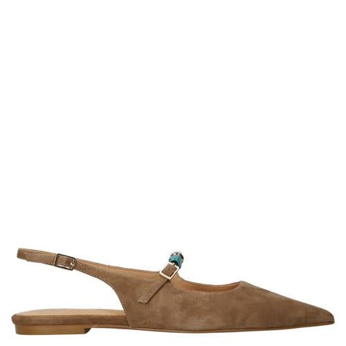 Inuovo suède slingback loafers met kraaltjes bruin