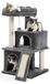 Carton arbre à chat pour chats à la maison - Tour d'escalade à 4 niveaux - 2 espaces cachés - Poteaux à griffer en sisal - Tapis griffoir et jouets - 104 cm, gris