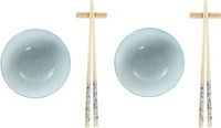 DKD Home Decor 6-delige sushi serveer set aardewerk licht blauw/wit