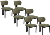 Vente-unique Set van 6 stoelen in boucléstof en zwart rubberhout - Khaki - WILANA