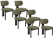 Vente-unique Set van 6 stoelen in boucléstof en zwart rubberhout - Khaki - WILANA