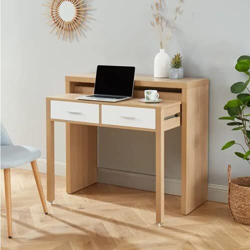 BAÏTA Bureau Studio, decor hout en wit, 98,5 cm