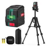 HYCHIKA Kruislijnlaser met Statief, Groene Laserwaterpas, Zelfnivellerende Kruislijnlaser, Lijnlaser incl. Draagtas & 2 AA-Batterijen, voor Thuisdecoratie, doe-het-zelver