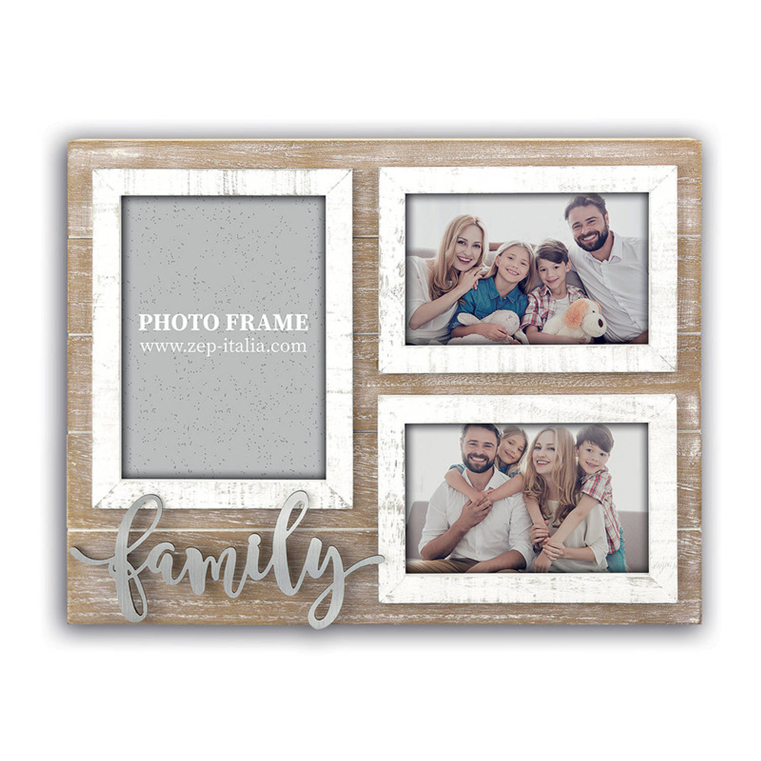 Zep - Houten Multi Fotolijst Orietta 3Q met tekst "family" voor foto's 2x10x15 en 13x18 afmeting 37x28,5 cm - HR1733