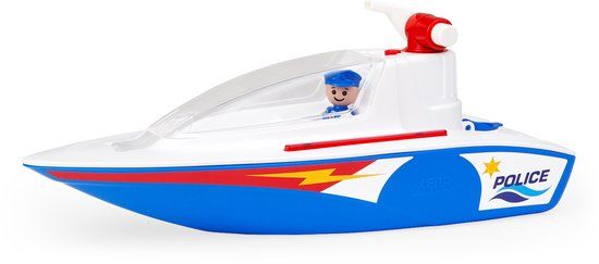 Lena BOAZZ Politieboot 36 cm speelgoedboot voor binnen en buiten vanaf 2 jaar met waterreservoir en sproeifunctie