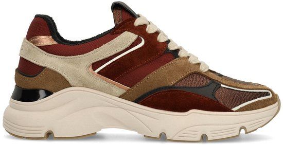 Manfield Dames Beige Leren Sneakers Maat 36