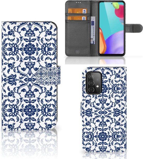 B2Ctelecom Book Case for Samsung Galaxy A52 / A52 5G / A52s 5G - Flower Blue