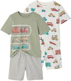 Vertbaudet Set van 2 pyjamashorts voertuigen saliegroen
