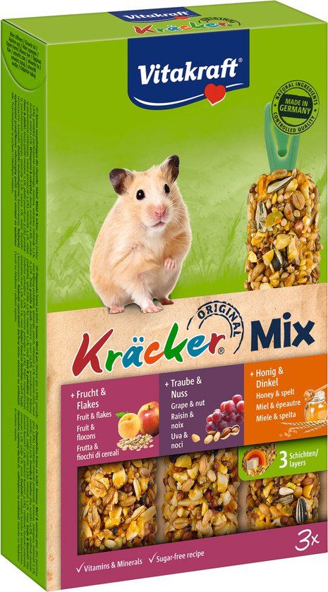 Vitakraft Hamster Kracker 3in1 Mulitvitamine/Honing/Fruit 168 g