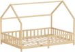 ML-Design kinderbed montessori 140x200 cm met valbeveiliging houten huisbed voor meisjes en jongens massief grenenhout naturel dak lattenbodem duurzaam jeugdbed peuterbed juniorbed veilig en laag kinderbed slaapplaats kinderkamer bedframe