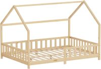 ML-Design lit enfant montessori 140x200 cm avec protection anti-chute lit maison en bois pour filles et garçons pin massif naturel toit sommier à lattes durable lit junior lit enfant lit bas lit place chambre d'enfant cadre de lit