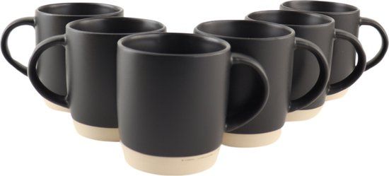 OTIX Koffiekopjes - Set van 6 - Zwart - 310 ml - Aardewerk
