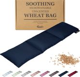 Qomfor Sac de noyaux micro-ondable - Long 46 x 12 cm - Rempli de grains - Inodore - Bleu foncé