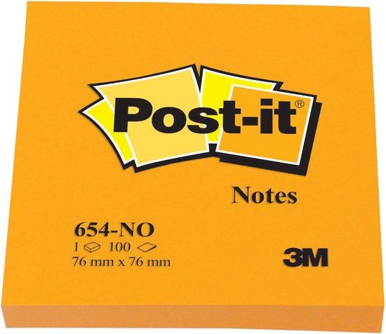 Post-it 654N Memoblok - 76x76mm - Neon Oranje - 100 vel