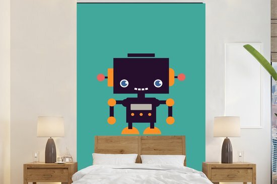 Nr1Wallpaper Behang kinderkamer - Fotobehang Robot - Gezicht - Antenne - Oranje - Breedte 155 cm x hoogte 240 cm - Kinderbehang