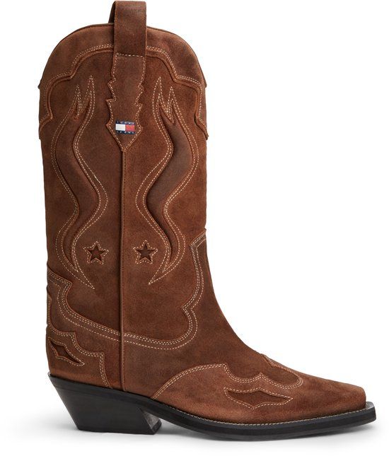 Tommy Hilfiger Western Suede Cowboy Boots - Cognac