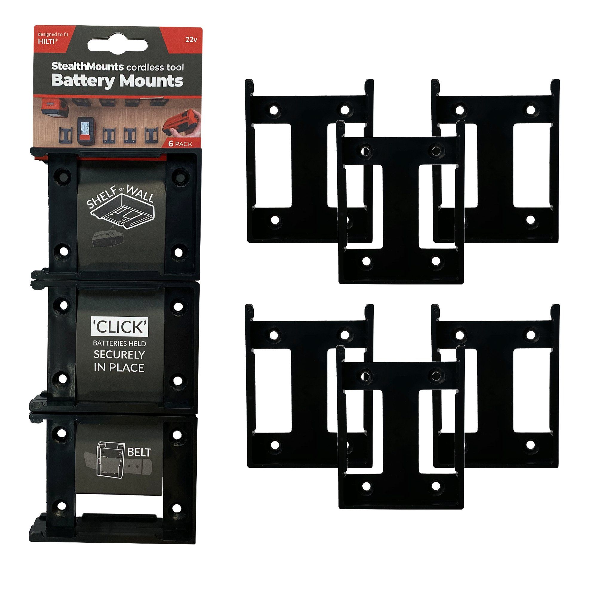 StealthMounts BM-HT22-BLK-6 Accuhouder Voor Hilti 22V - Zwart - 6-pack