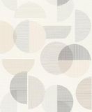 Rasch 735956 - Licht vliesbehang met geometrisch motief van cirkels en halve cirkels in beige en grijs - 10,05 m x 0,53 m