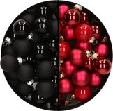 Othmar Decorations Bv Mini kerstballen - 48x st - rood en zwart - 2,5 cm - glas