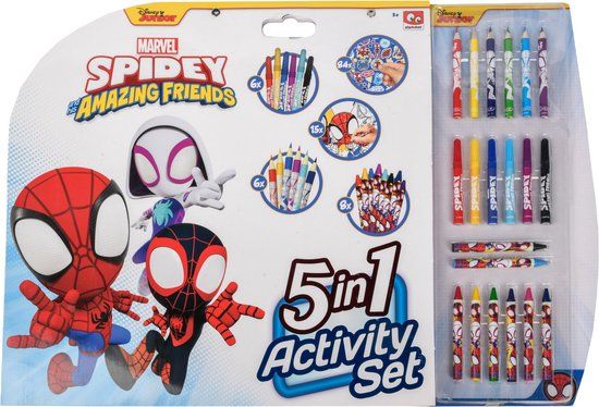 Spidey - Disney - 5 in 1 Activity Set - Tekenset met Kleurstiften Kleurpotloden Waskrijtjes Stickers en Kleurplaten (113-delig)