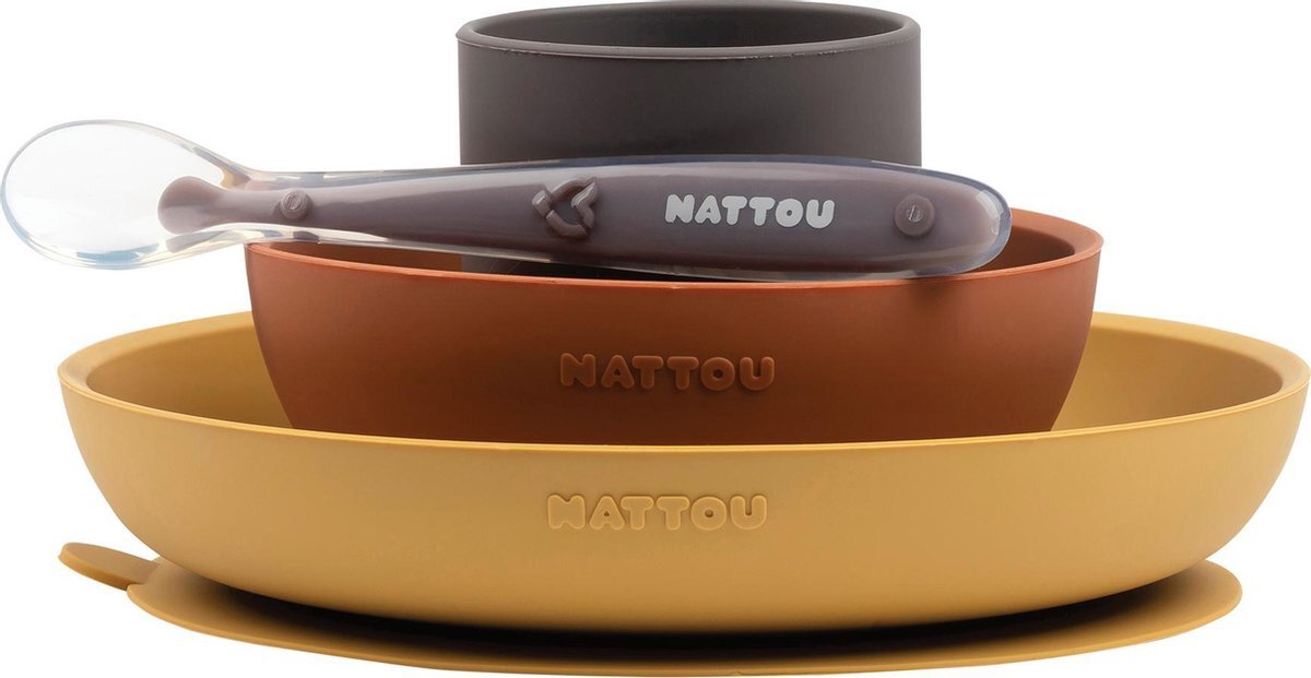 Nattou 877015 serviesset, 4-delig, curry/terracotta, meerkleurig, 563 g