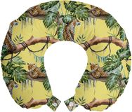 ABAKUHAUS Aquarel Reiskussen met Neksteun, Luipaarden in de Jungle, Schuimrubber Reisaccessoire voor Vliegtuig en Auto, 30x30 cm, Geelgroen Lichtgeel