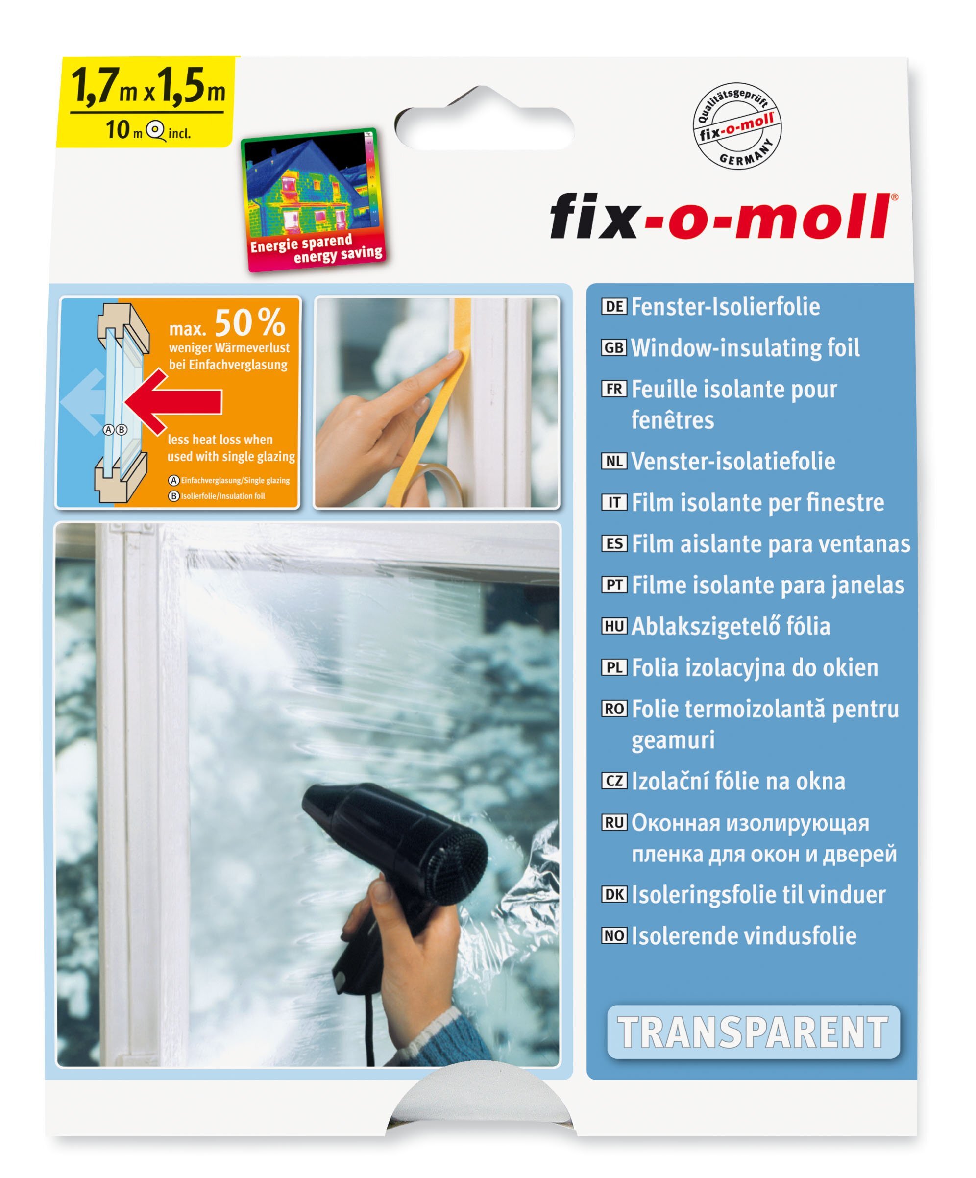 Fix-o-moll Plastic isolatiefolie voor ramen, 170 x 150 cm
