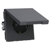 Jung SCHUKO®-wandcontactdoos, 16 A 250 V ~, SAFETY+, Klapdeksel, Aluminium gelakt, Serie LS, antraciet AL 1520 KIKL AN