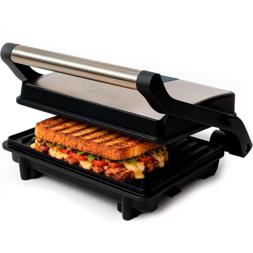 Grunkel Elektrische grill 1000-2000 W, tweedimensionale grillvorm, anti-aanbaklaag, met 180°-opening (1000 W normaal)