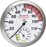 TFA Dostmann analoge sauna thermo-hygrometer, 40.1055.50, meting van temperatuur en luchtvochtigheid in de sauna, met comfortzones, hittebestendig, zilver/wit, Ø 120 mm