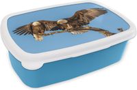 MuchoWow Broodtrommel Blauw - Lunchbox voor Kinderen - Vogel Design - 18x12x6 cm