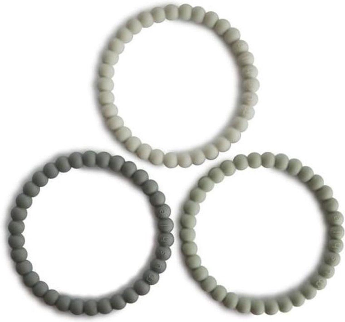 Mushie Set van 3 Bijtring Armbanden - Groen/Grijs - Siliconen - Unisex