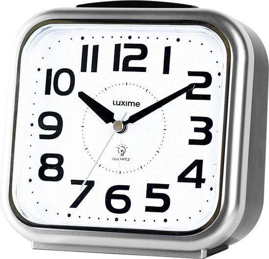 Luxime® - Wekker Analoog Zonder Tikgeluid - Zilver - Senioren - Met Alarm