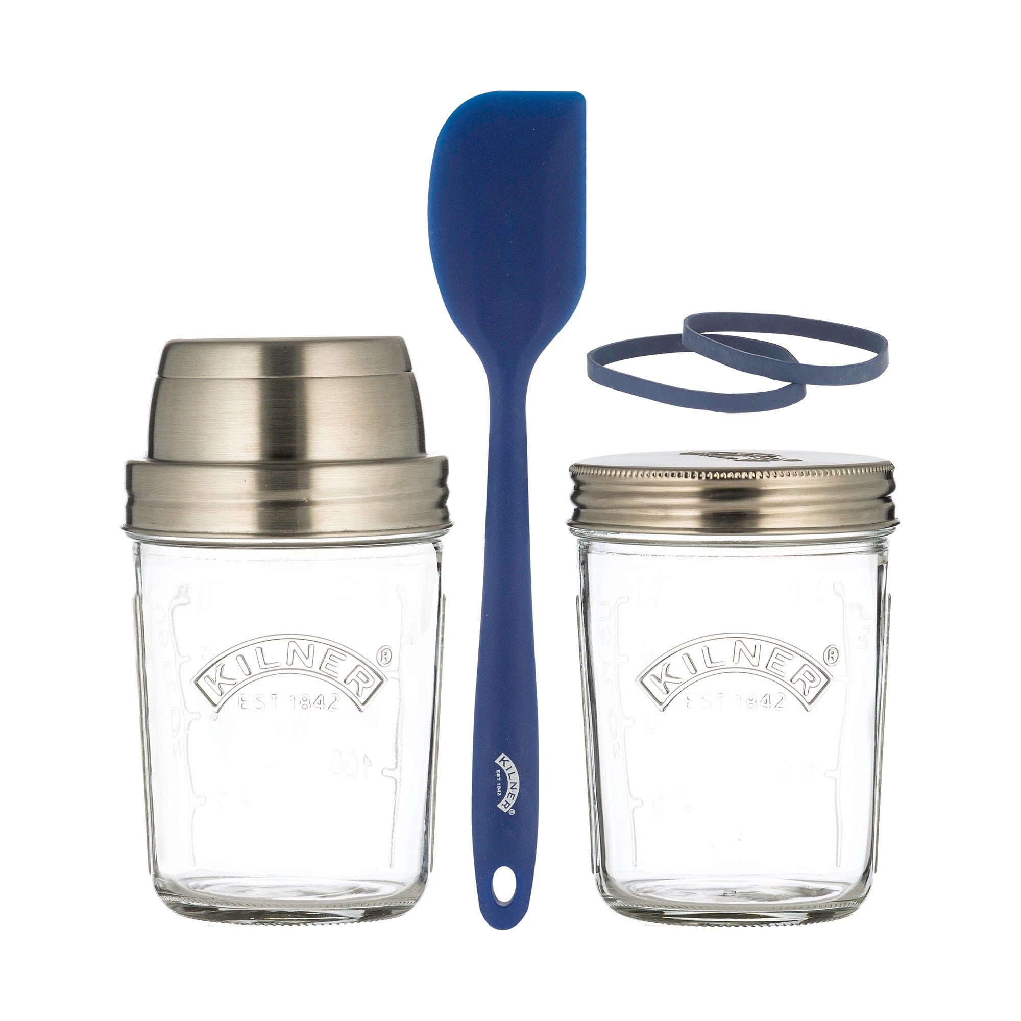 Kilner 0.35L Round Storage Jar Set - Blue/Silver/Transparent (2-pack)