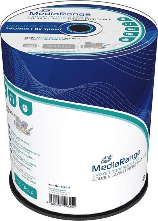 MediaRange MR471 8.5GB DVD+R DL 100stuk(s) lege dvd