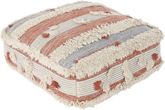 Poef DKD Home Decor Strepen Oranje Wit 60 x 60 x 25 cm Boho (2 Stuks)