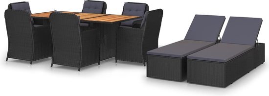 vidaXL 9-delige Tuinset poly rattan zwart