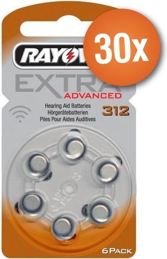 Rayovac Voordeelpak gehoorapparaat batterijen - Type 312 (bruin) - 30 x 6 stuks + gratis batterijtester