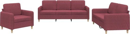 vidaXL 3-delige Loungeset met kussens stof wijnrood