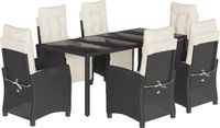 vidaXL 7-delige Tuinset met Kussens, Poly Rattan, Zwart