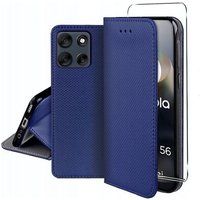 Motorola Housse pour Motorola Moto G56 5G - etui coque pochette portefeuille + verre trempe - BLEU MAGNET