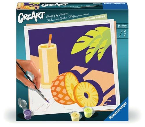 Ravensburger CreArt 25560 - Mocktail Pineapple - Schilderij per nummer voor volwassenen, doe-het-zelf-schilderset met penseel- en acrylverf, cadeau voor dames en heren, schilderij voor volwassenen