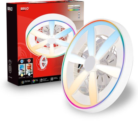 Briloner Air - Plafondventilator met RGB verlichting - plafondventilator dimbaar - ventilator lamp 5 snelheden - zomer- en wintermodus - RGB & CCT - Ø48cm - wit