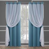TOWN & COUNTRY LUXE Exclusieve Home Curtains Catarina gordijnen, meerlaags, massief verduisteringsgordijn en doorschijnend raamgordijn met tule oppervlak Afmetingen: 52 x 84 cm 52x84 turquoise