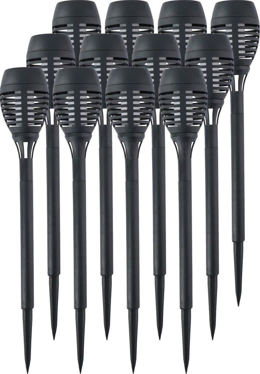 Grundig 12x Solar Tuinlampen Fakkels/Toortsen met Vlam Effect 48 cm - Zwart