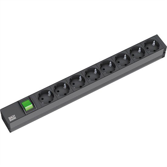 Bachmann 19 stekkerdoos 8-voudig, met schakelaar, zwart