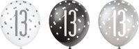 Unique Folieballon 13 Latex 30 Cm Wit/zwart/zilver 6 Stuks