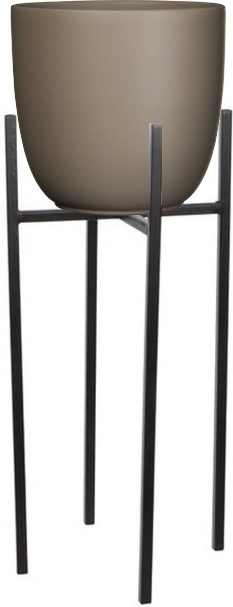 Mica Decorations Bloempot D25 x H23 cm taupe met plantenpot verhoger zwart/metaal 25 cm