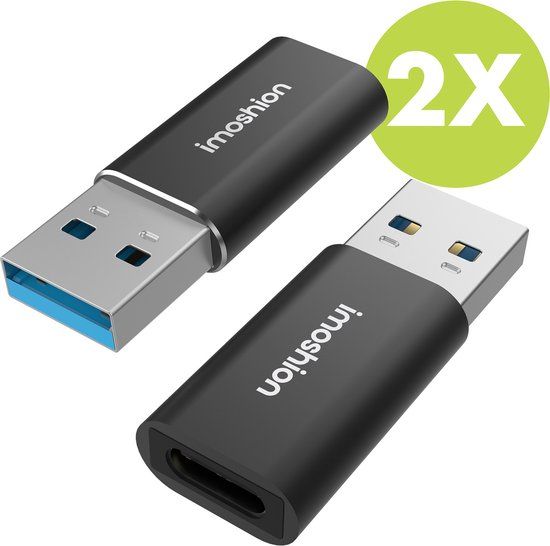 iMoshion Adapter - 2-pack USB A naar USB-C - 0.10 m - Zwart