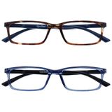 OPULIZE See 2 Stuks Blauw Licht Blokkeert Leesbril Bruin Blauw Computer Gamen Ontspiegeld Mannen Vrouwen BB9-23 +1,00